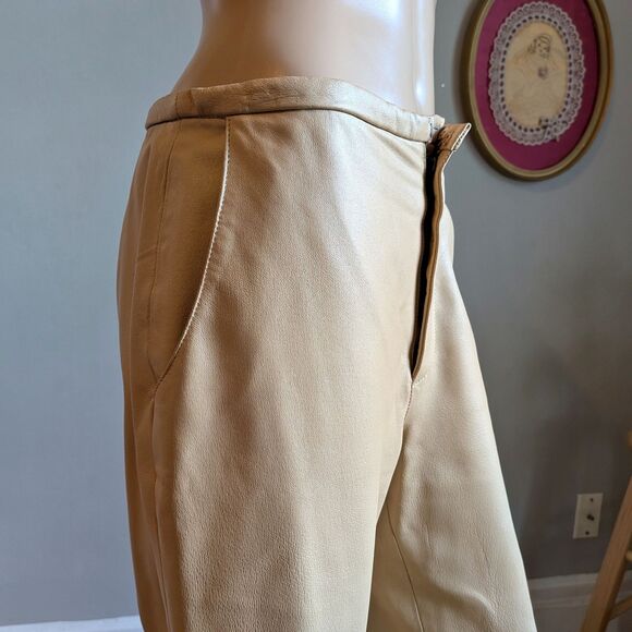Vintage Y2K Uniform Paul Richard Leather Pants Tan High Rise Size 6 - Picture 10 of 11